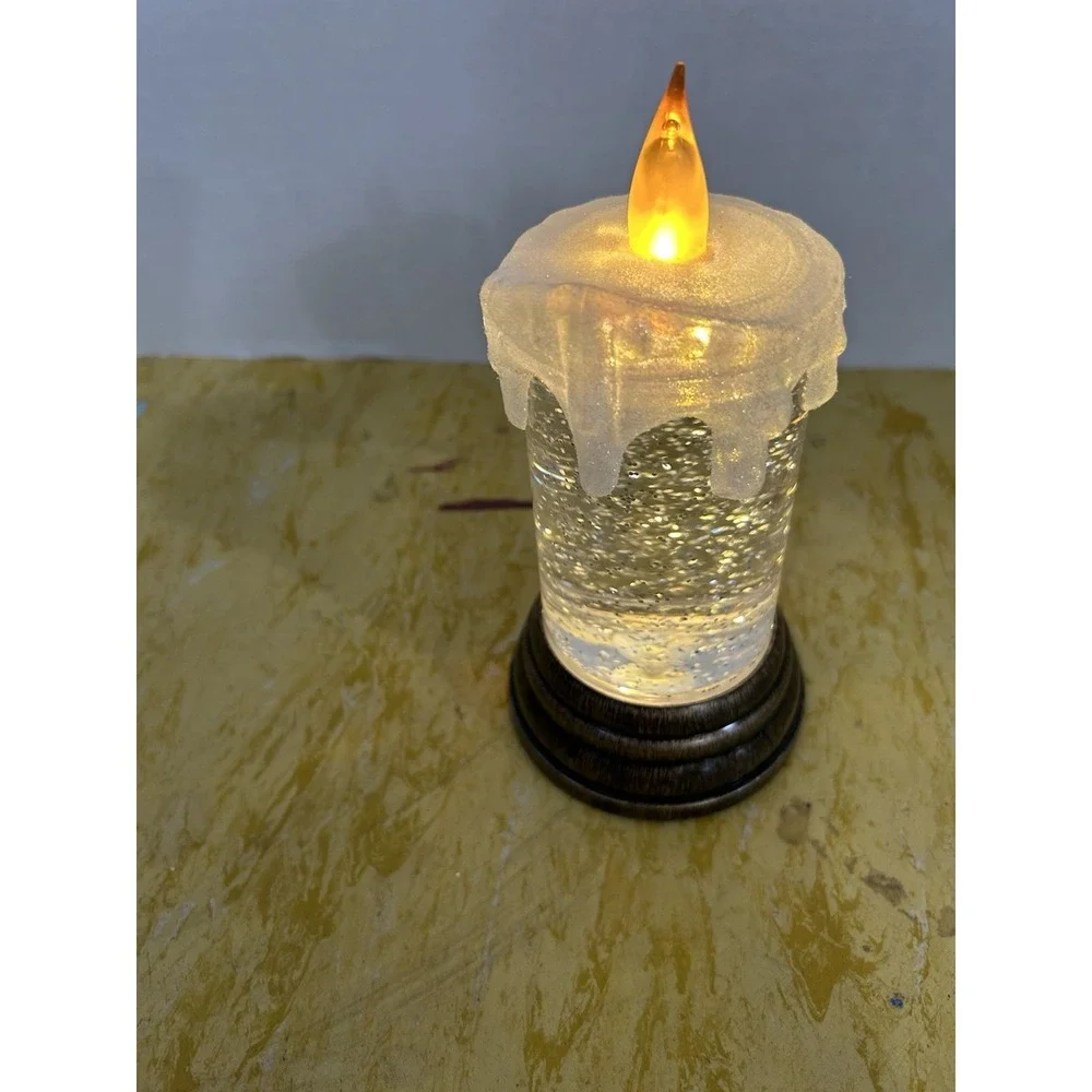 LED Glitter Swirl Water Candle Snow Globe Flickering Flame Bronze Base 1047-195‎